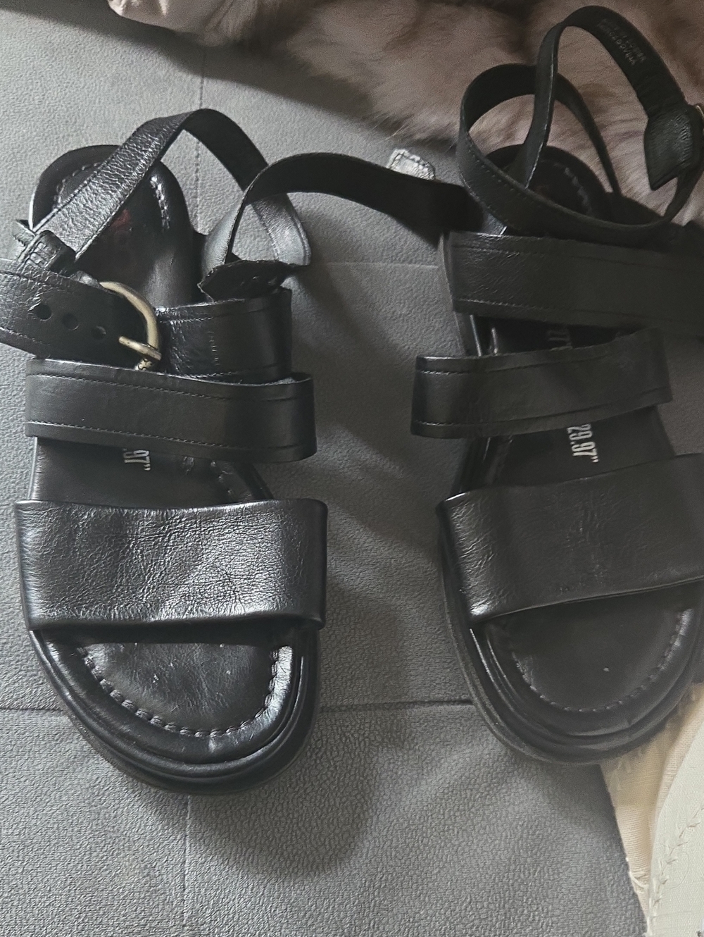 A.S.98 Black Leather Strappy Buckle Sandals